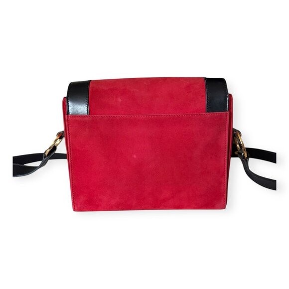 CELINE Frame Shoulder Bag | Red Suede & Black Leather - Picture 3 of 9